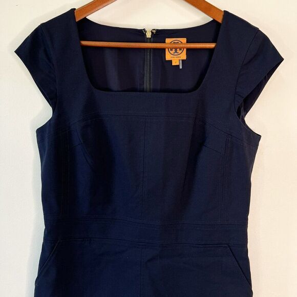 Tory Burch Navy Blue Square Neck Cap Sleeve Dress - Picture 3 of 10